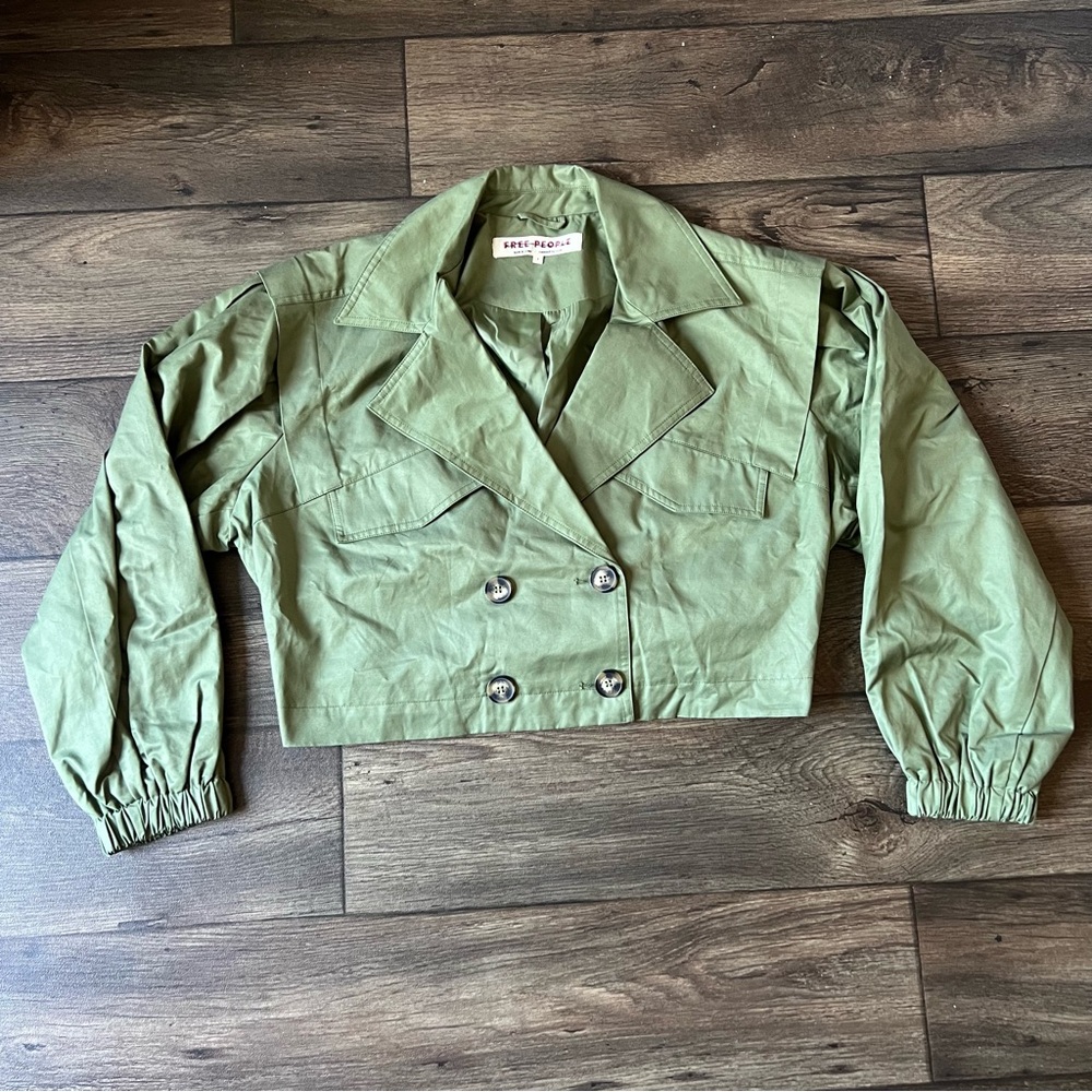 Free People Women's Looking Glass Cropped Trench Coat Loden Green Size Small